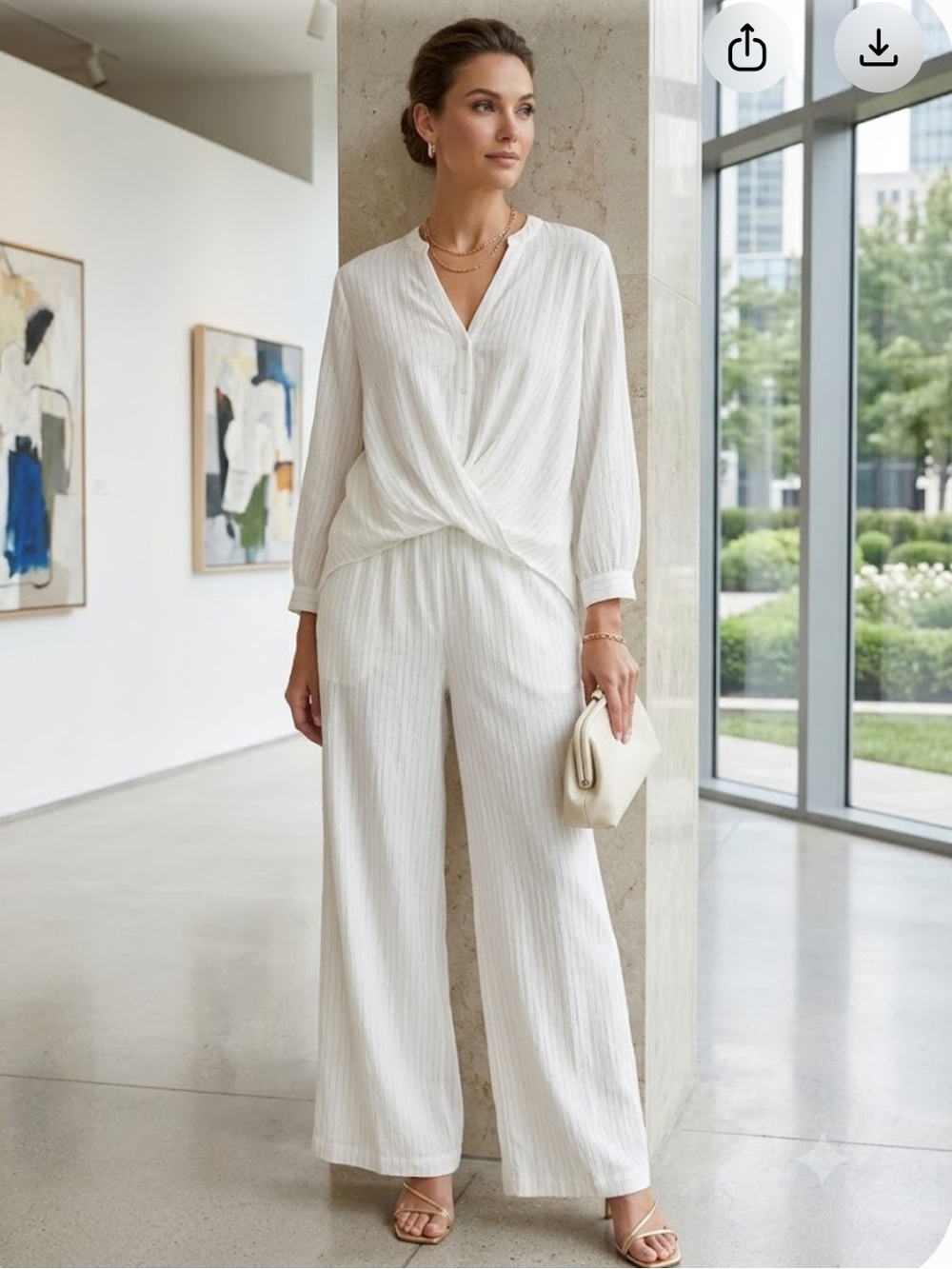Lightweight White Women's Two-Piece Pants And Blouse Set